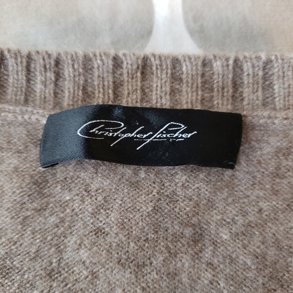 *Christopher Fischer Gray and Tan Cashmere Blend Sweater Women's Size Large - Picture 3 of 9